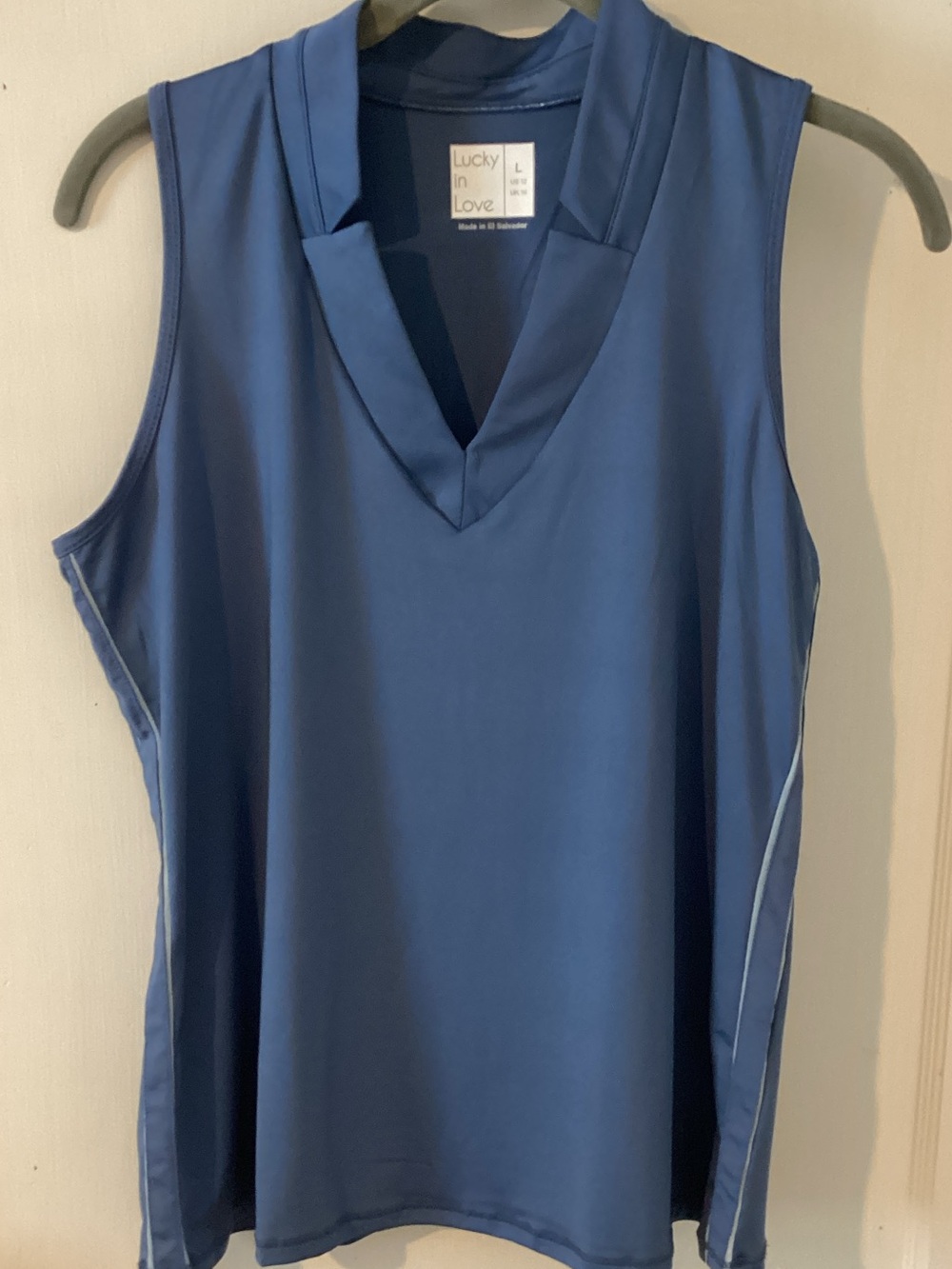 Lucky in Love Steel Blue V-Neck Sleeveless tennis/golf tank